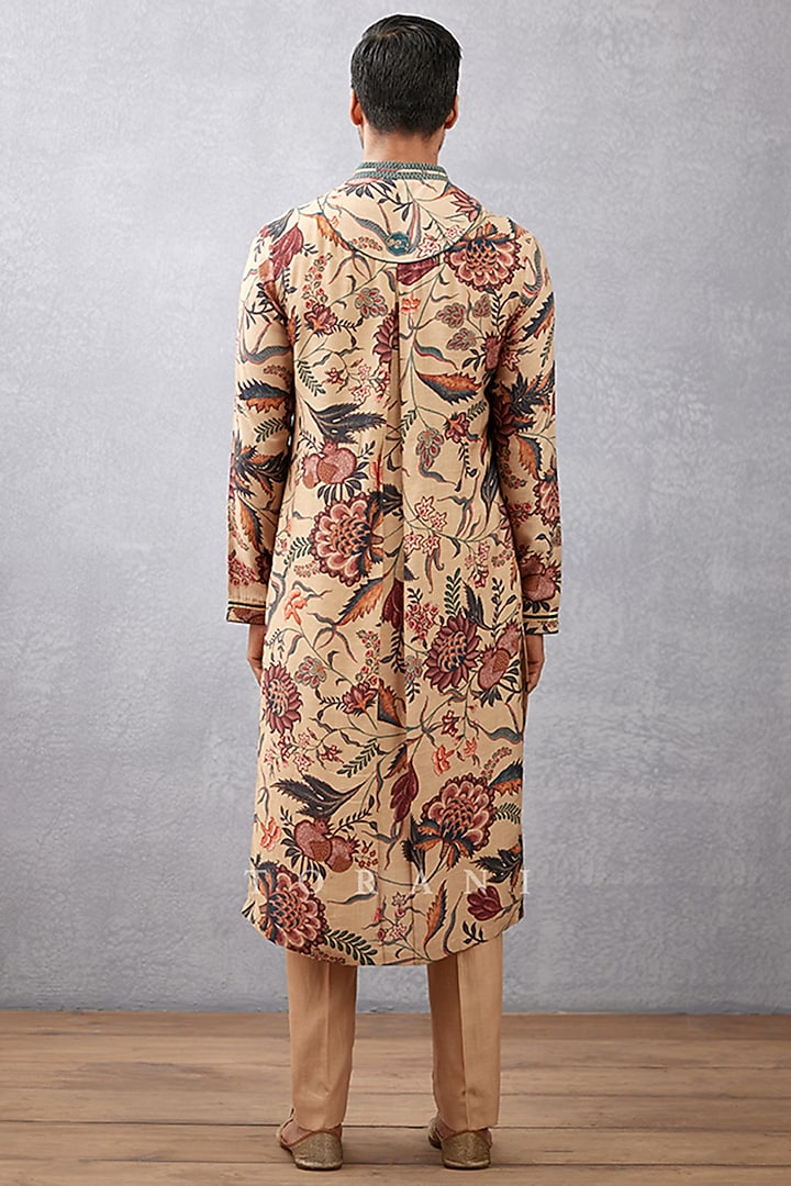 Beige Cotton Silk & Handwoven Chanderi Digital Printed Kurta Set by Torani Men at Pernia's Pop Up Shop