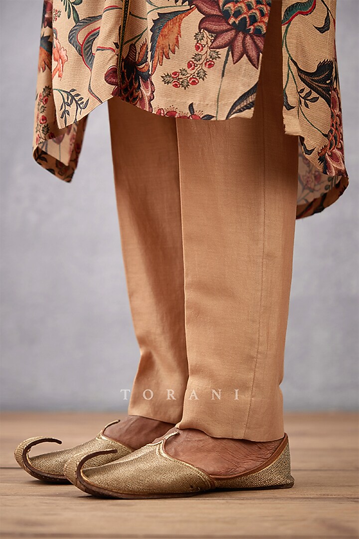 Beige Cotton Silk & Handwoven Chanderi Digital Printed Kurta Set by Torani Men at Pernia's Pop Up Shop