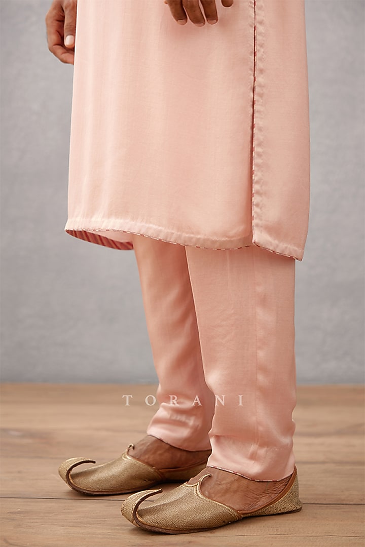 Pink Modal Satin & Cotton Voile Hand Block Printed Bundi Set by Torani Men at Pernia's Pop Up Shop