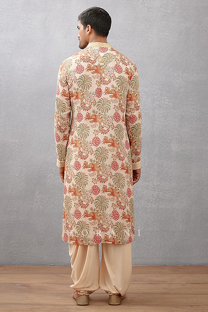Beige Cotton Silk Digital Printed Kurta Set by Torani Men at Pernia's Pop Up Shop
