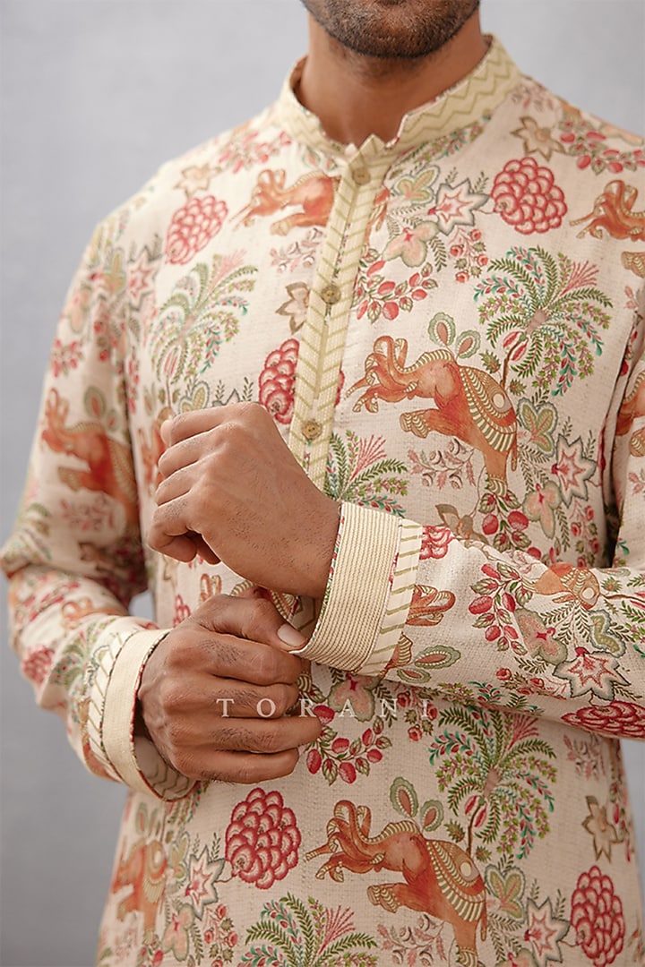 Beige Cotton Silk Digital Printed Kurta Set by Torani Men at Pernia's Pop Up Shop