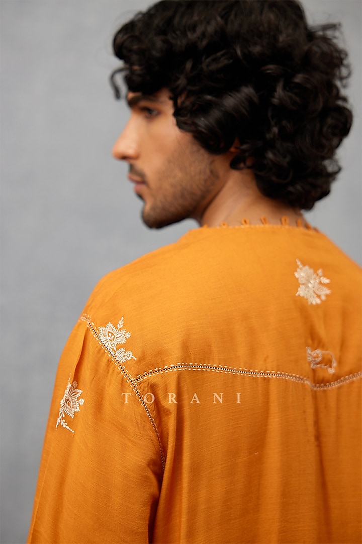 Orange Cotton Silk Digital Printed Kurta Set by Torani Men at Pernia's Pop Up Shop