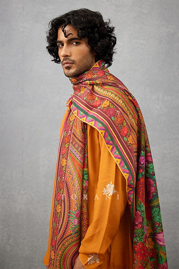 Orange Cotton Silk Digital Printed Kurta Set by Torani Men at Pernia's Pop Up Shop