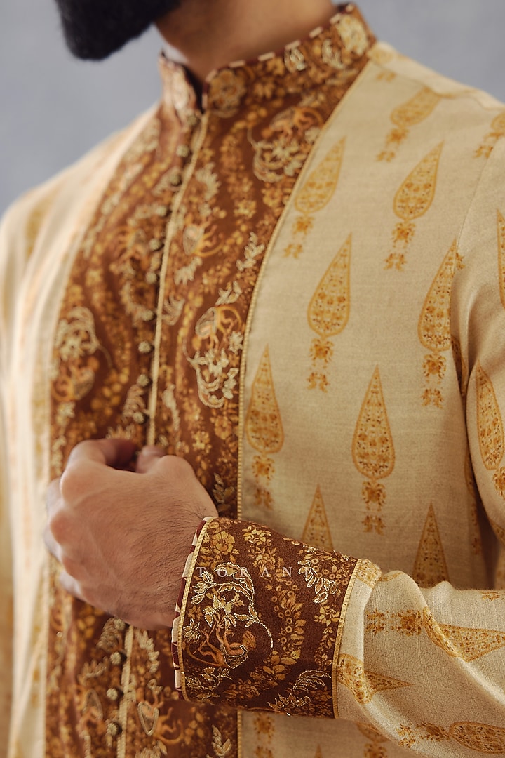 Brown Cotton Silk & Cotton Voile Digital Printed Kurta Set by Torani Men at Pernia's Pop Up Shop