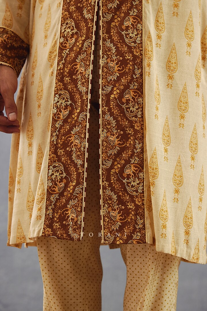 Brown Cotton Silk & Cotton Voile Digital Printed Kurta Set by Torani Men at Pernia's Pop Up Shop