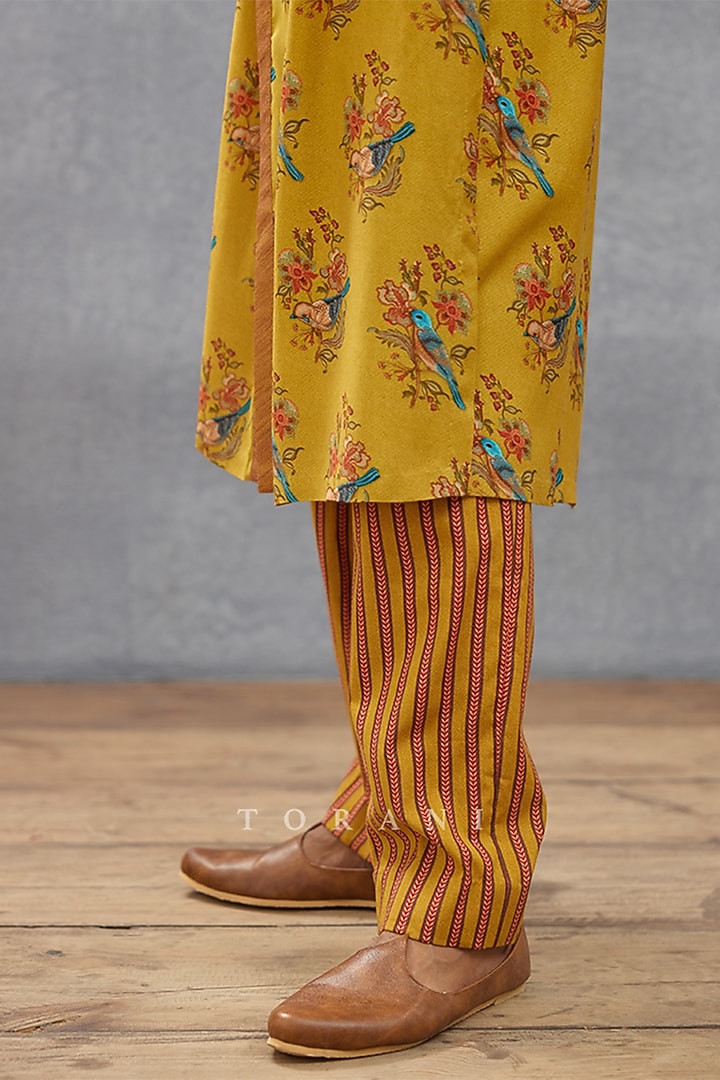 Yellow Cotton Silk & Cotton Voile Digital Printed Quilted Kurta Set by Torani Men at Pernia's Pop Up Shop