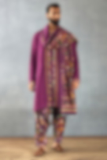 Purple Cotton Silk & Slub Silk Digital Printed Kurta Set by Torani Men at Pernia's Pop Up Shop