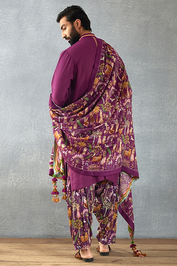 Purple Cotton Silk & Slub Silk Digital Printed Kurta Set by Torani Men at Pernia's Pop Up Shop