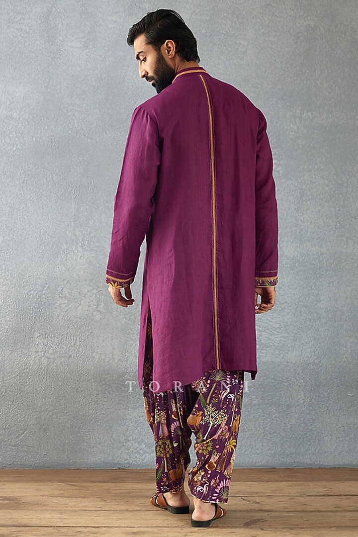 Purple Cotton Silk & Slub Silk Digital Printed Kurta Set by Torani Men at Pernia's Pop Up Shop