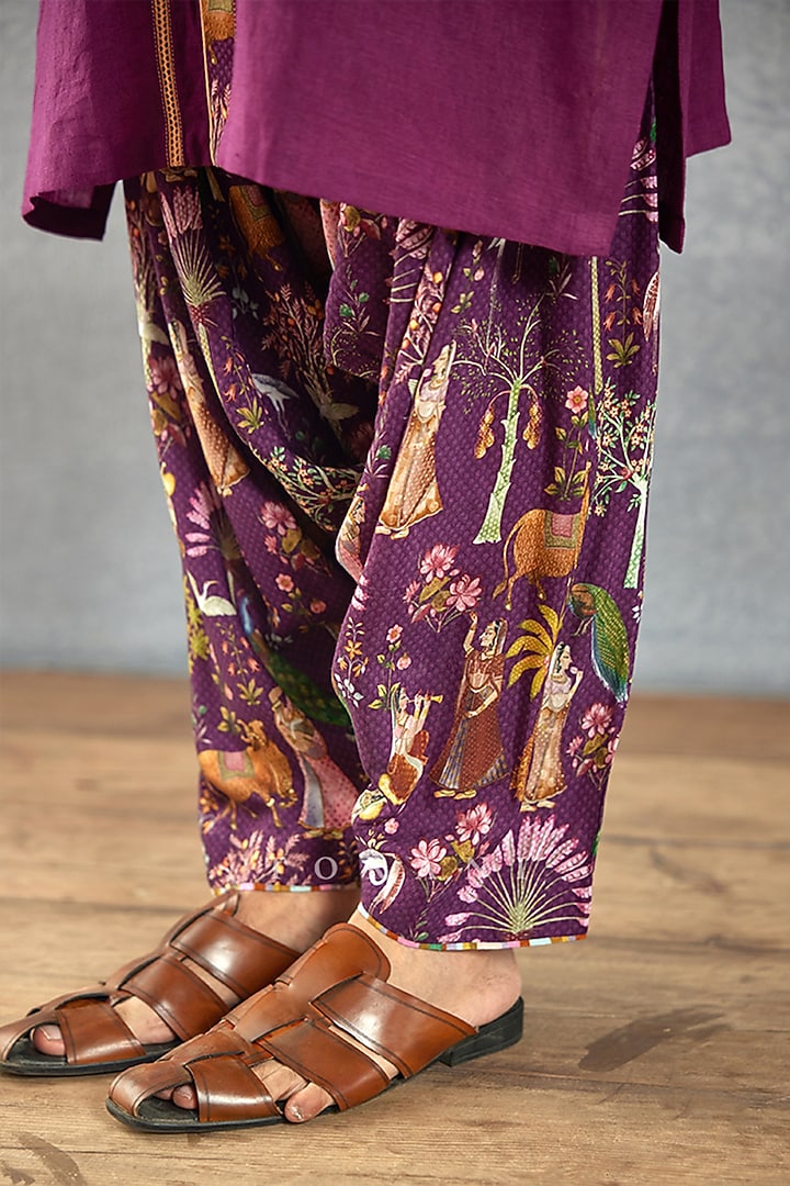 Purple Cotton Silk & Slub Silk Digital Printed Kurta Set by Torani Men at Pernia's Pop Up Shop