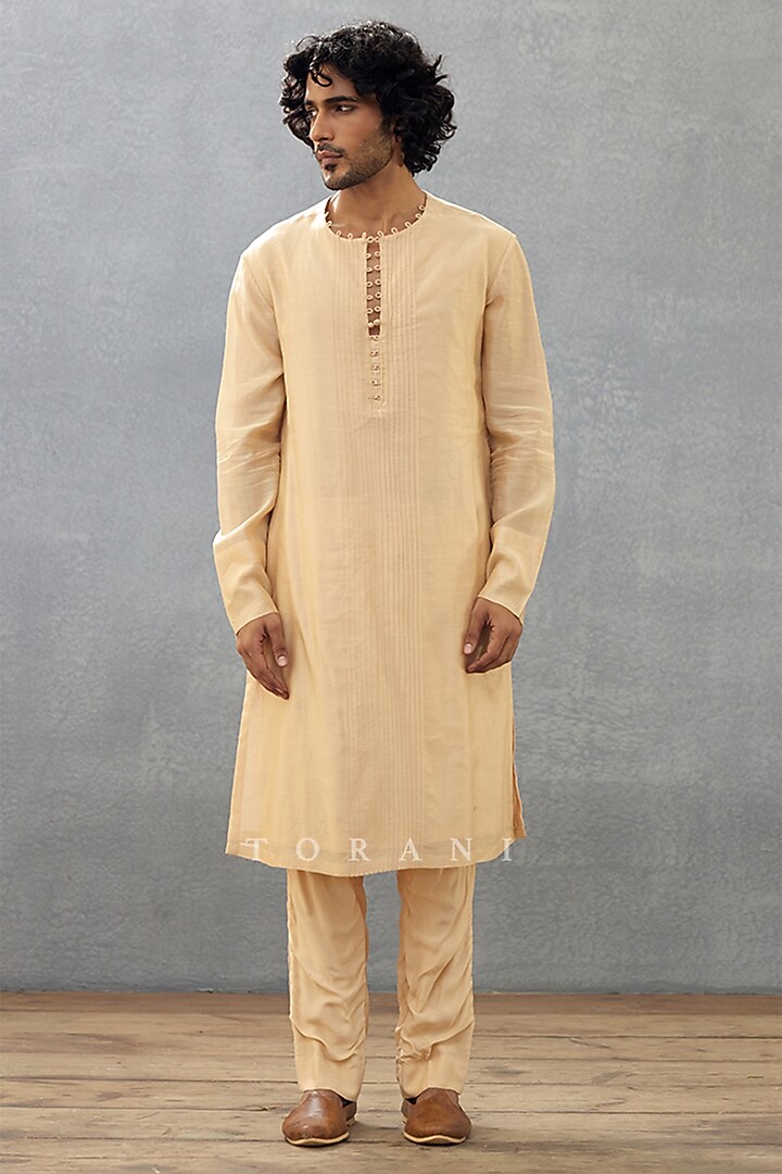 Beige Cotton Silk & Handwoven Chanderi Digital Printed Bundi Set by Torani Men at Pernia's Pop Up Shop