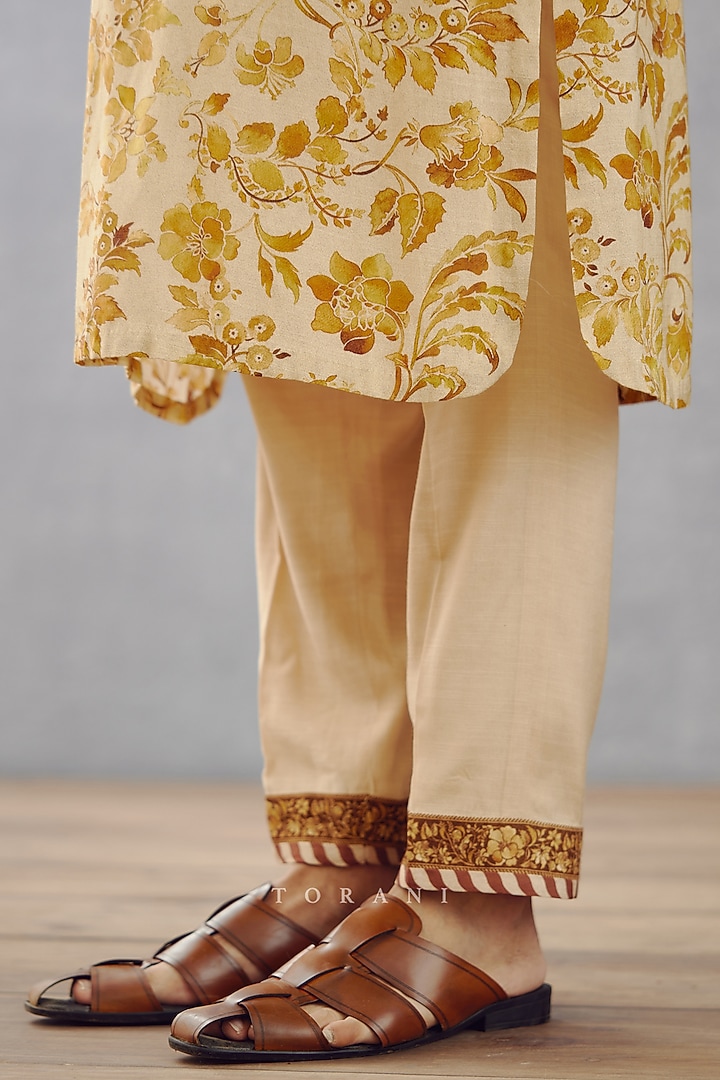 Brown Cotton Silk & Handwoven Chanderi Digital Printed Bundi Set by Torani Men at Pernia's Pop Up Shop