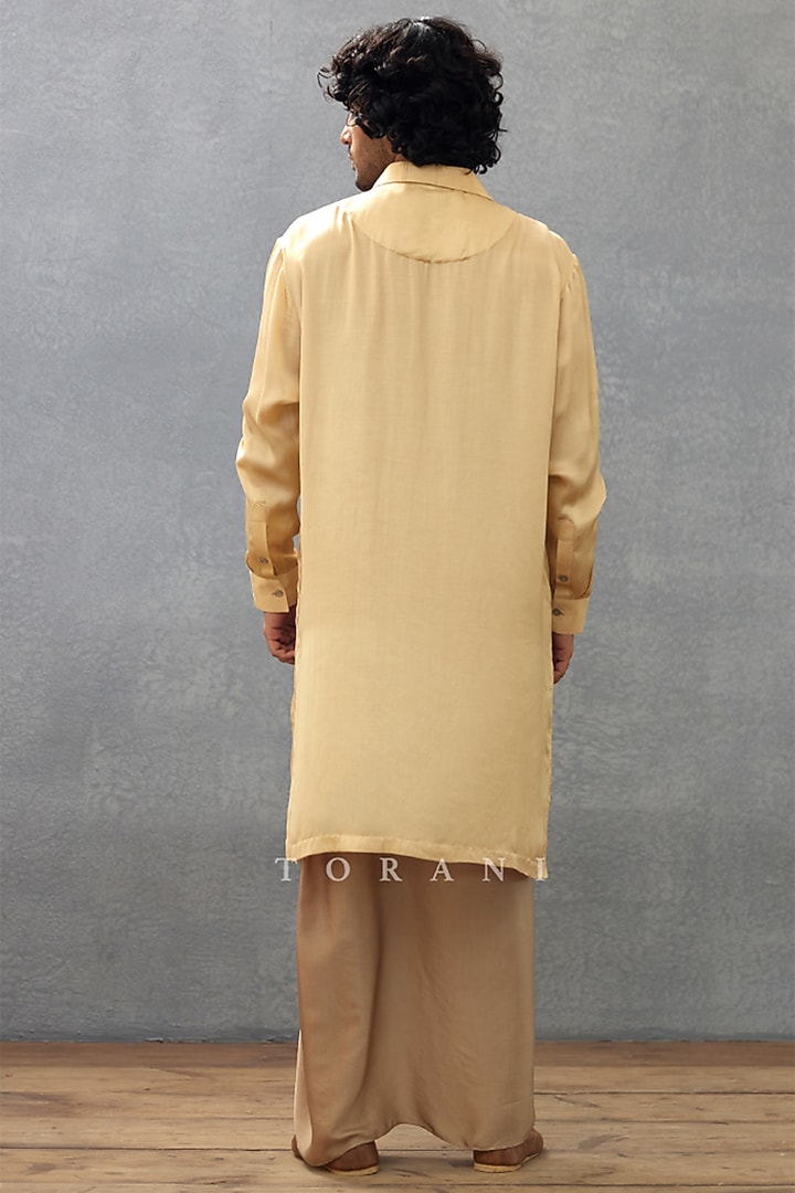 Beige Cotton Silk & Silk Satin Dori Embroidered Kurta Set by Torani Men at Pernia's Pop Up Shop