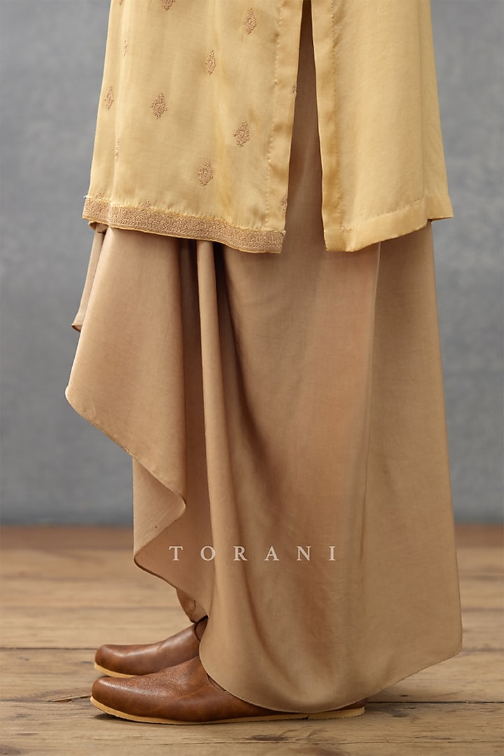 Beige Cotton Silk & Silk Satin Dori Embroidered Kurta Set by Torani Men at Pernia's Pop Up Shop