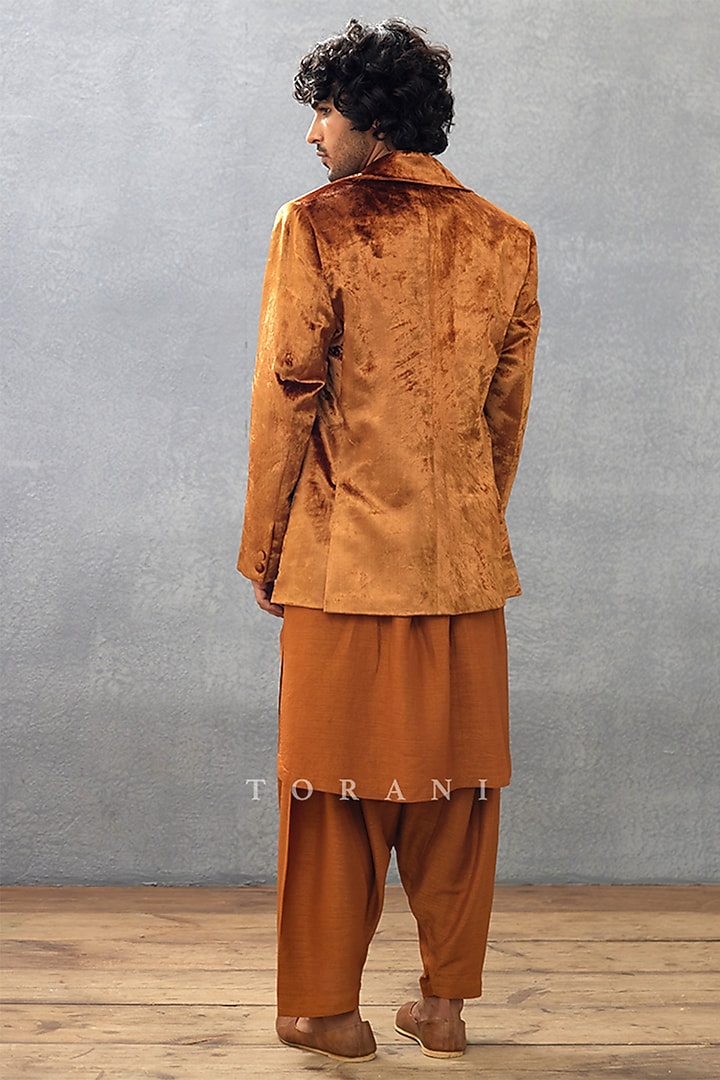 Brown Cotton Silk & Raw Silk Digital Printed Wedding Indowestern Set by Torani Men at Pernia's Pop Up Shop