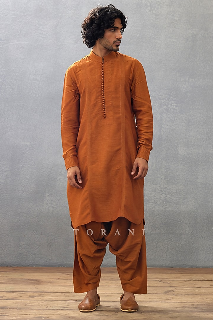 Brown Cotton Silk & Raw Silk Digital Printed Wedding Indowestern Set by Torani Men at Pernia's Pop Up Shop