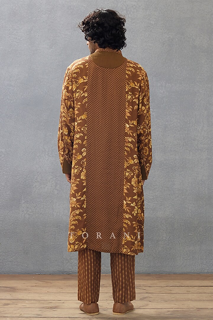 Brown Cotton Silk & Cotton Voile Digital Printed Kurta Set by Torani Men at Pernia's Pop Up Shop