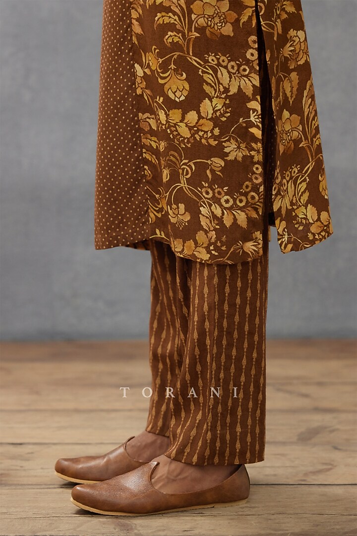 Brown Cotton Silk & Cotton Voile Digital Printed Kurta Set by Torani Men at Pernia's Pop Up Shop