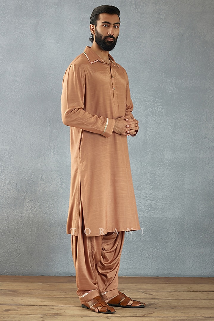 Pink Cotton Silk & Handwoven Chanderi Digital Printed Bundi Set by Torani Men at Pernia's Pop Up Shop