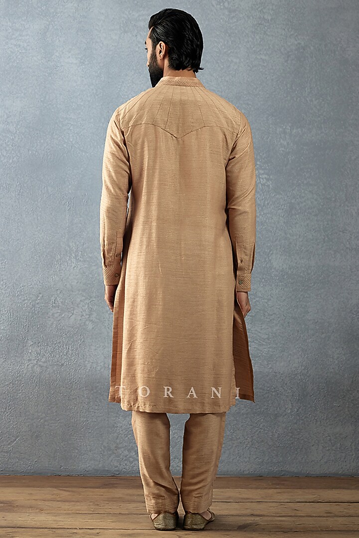 Beige Cotton Silk & Handwoven Chanderi Digital Printed Bundi Set by Torani Men at Pernia's Pop Up Shop