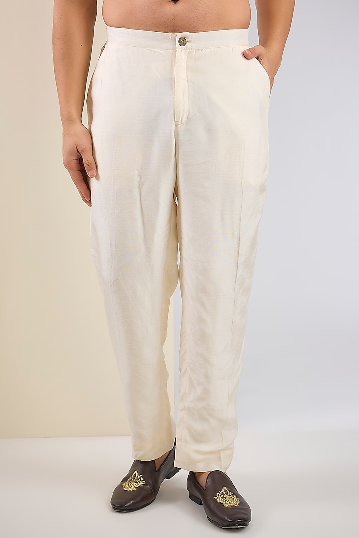White Cotton Silk & Slub Silk Embroidered Kurta Set by Torani Men at Pernia's Pop Up Shop