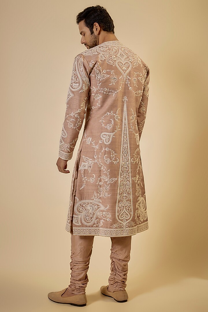 Mauve Cotton Silk & Slub Silk Dori Embroidered Kurta Set by Torani Men at Pernia's Pop Up Shop