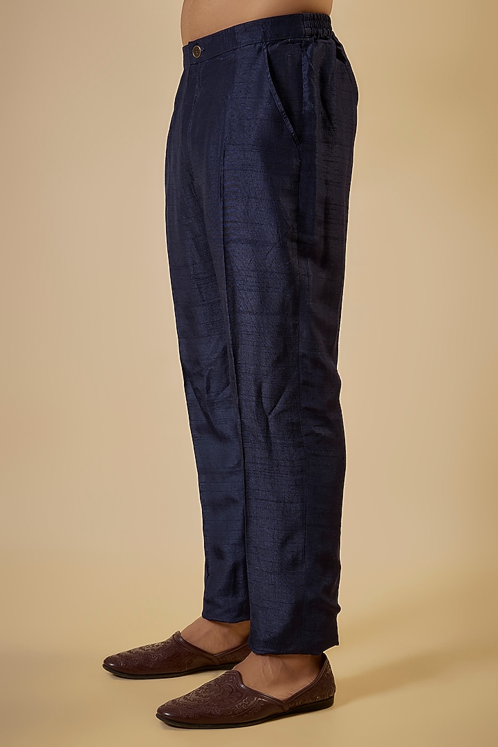 Blue Cotton Silk & Slub Silk Embroidered Kurta Set by Torani Men at Pernia's Pop Up Shop