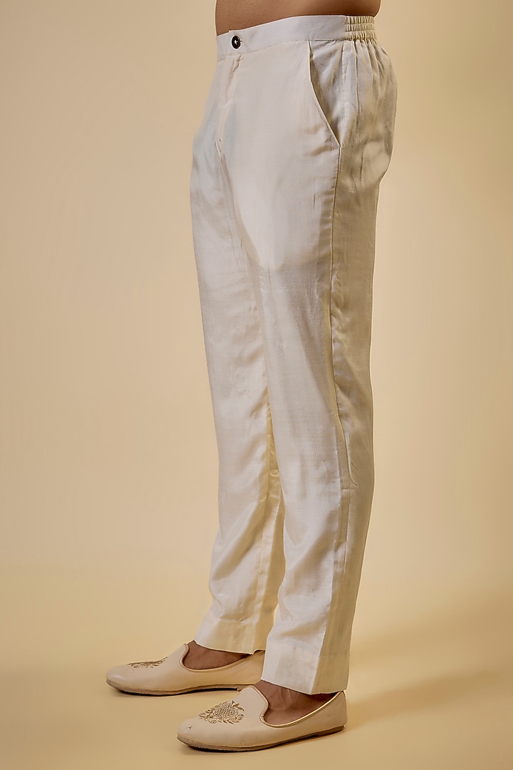 Ivory Cotton Silk & Slub Silk Embroidered Nehru Jacket Set by Torani Men at Pernia's Pop Up Shop