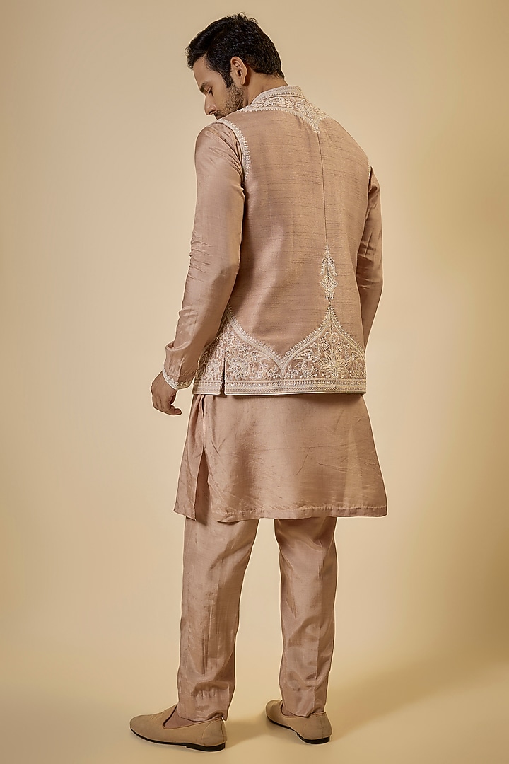 Mauve Cotton Silk & Slub Silk Embroidered Nehru Jacket Set by Torani Men at Pernia's Pop Up Shop