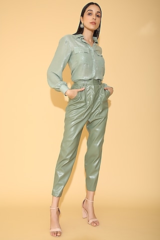 Aqua Blue & Sage Green Sequins Co-Ord Set by TORQADORN
