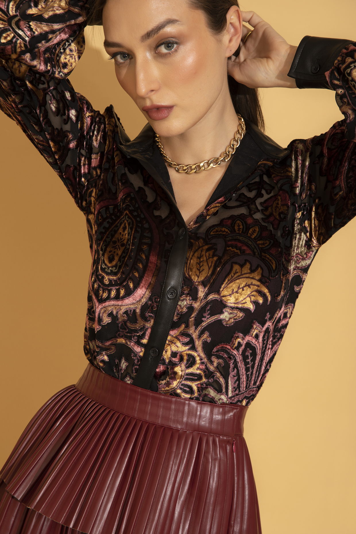 Burgundy Wine Dark Red Vegan Mini Faux Leather Midrise Skirt  MILANBLOCKS