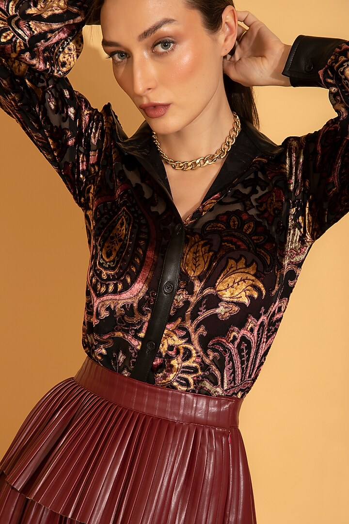 Wine Faux Leather Skirt Set by TORQADORN at Pernia's Pop Up Shop