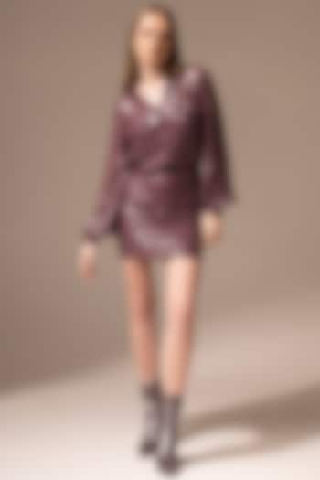 Purple Georgette Sequins Skirt Set by TORQADORN