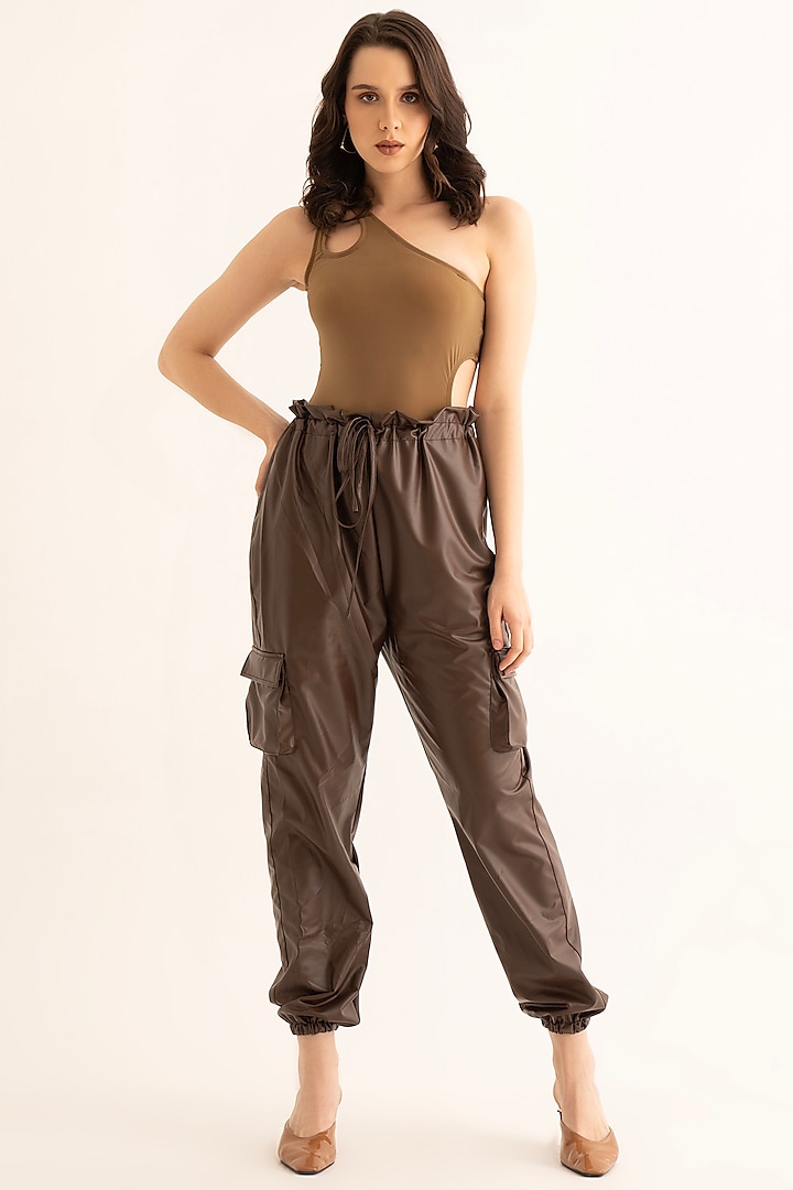 Brown Faux Leather Co-Ord Set by TORQADORN
