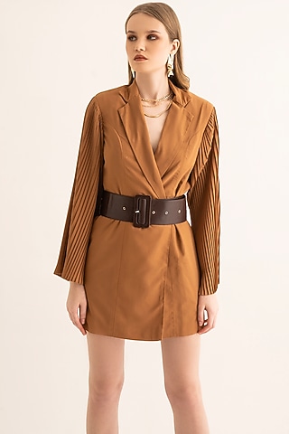 Sand Beige Lycra Mini Blazer Dress by TORQADORN