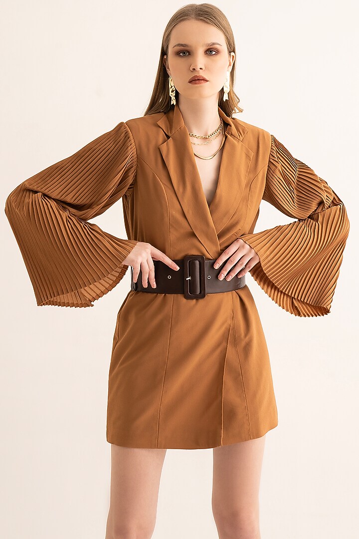 Sand Beige Lycra Mini Blazer Summer Dress by TORQADORN at Pernia's Pop Up Shop