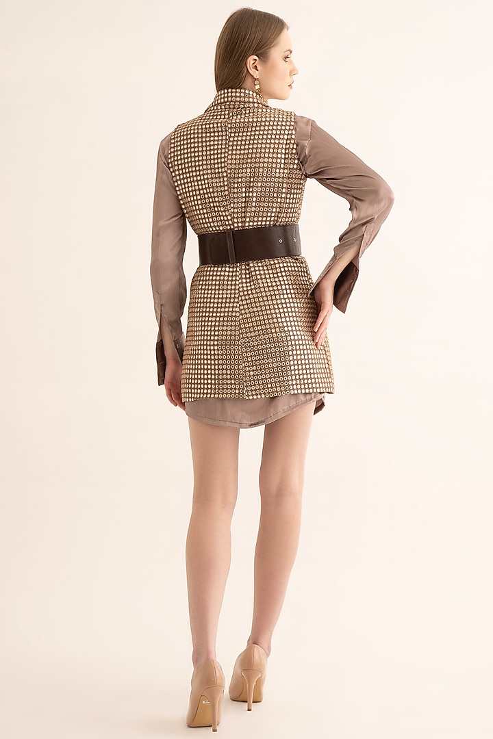 Dusty Rose Georgette Mirror Work Sleeveless Blazer Summer Dress by TORQADORN at Pernia's Pop Up Shop