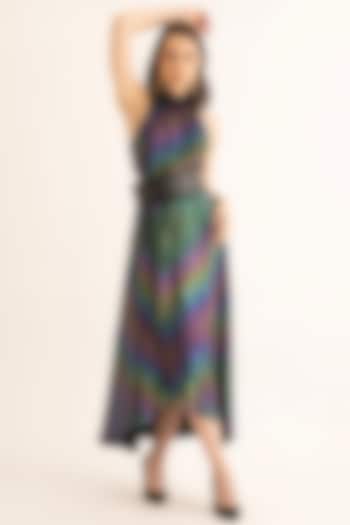 Multi-Colored Georgette Foil Printed Maxi Dress by TORQADORN