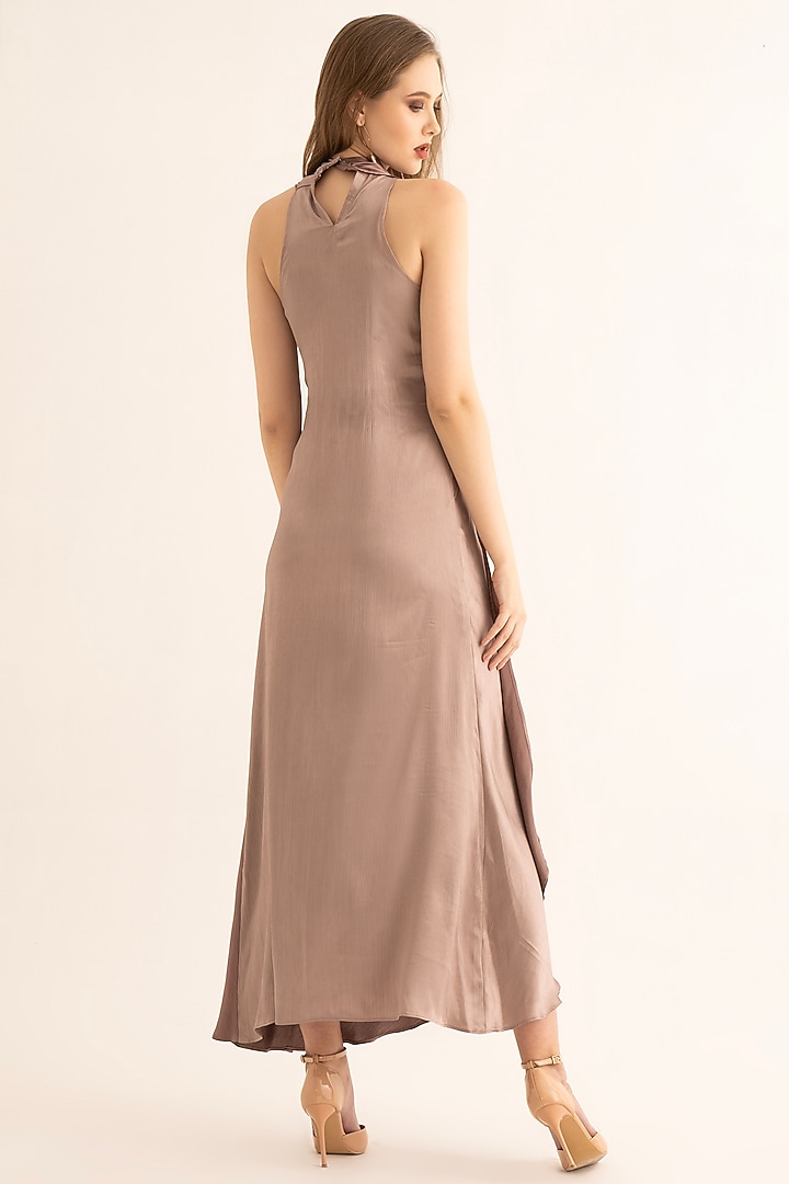 Metallic Dusty Rose Satin Color Blocked Maxi Summer Dress by TORQADORN at Pernia's Pop Up Shop