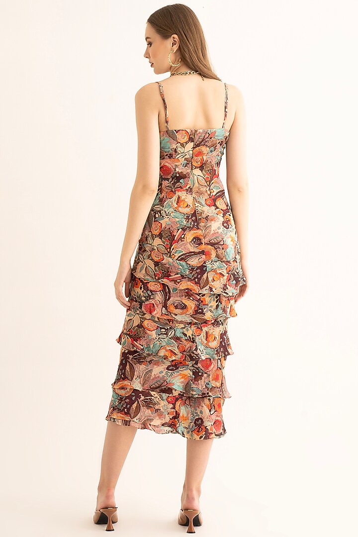 Multi-Colored Chinon Floral Printed Ruffled Maxi Summer Dress by TORQADORN at Pernia's Pop Up Shop