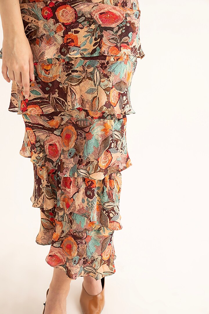 Multi-Colored Chinon Floral Printed Ruffled Maxi Summer Dress by TORQADORN at Pernia's Pop Up Shop