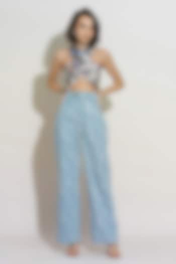 Blue Denim Embellished Jeans by TORQADORN at Pernia's Pop Up Shop