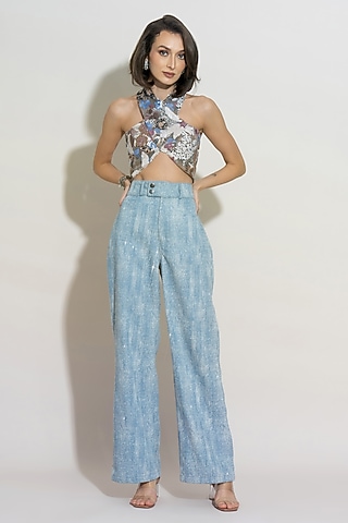 Blue Denim Embellished Jeans by TORQADORN
