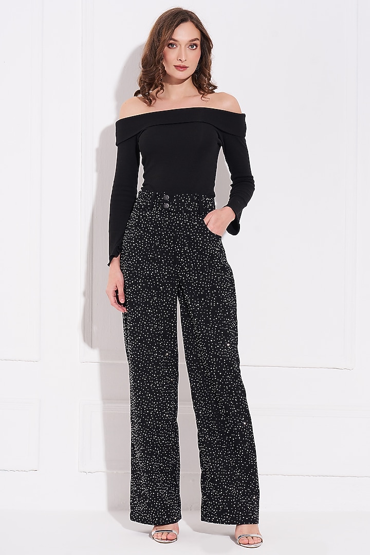 Black Denim Embellished Jeans by TORQADORN at Pernia's Pop Up Shop