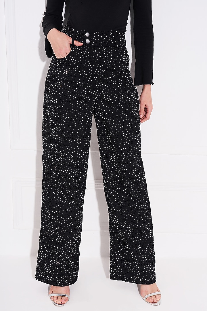 Black Denim Embellished Jeans by TORQADORN at Pernia's Pop Up Shop