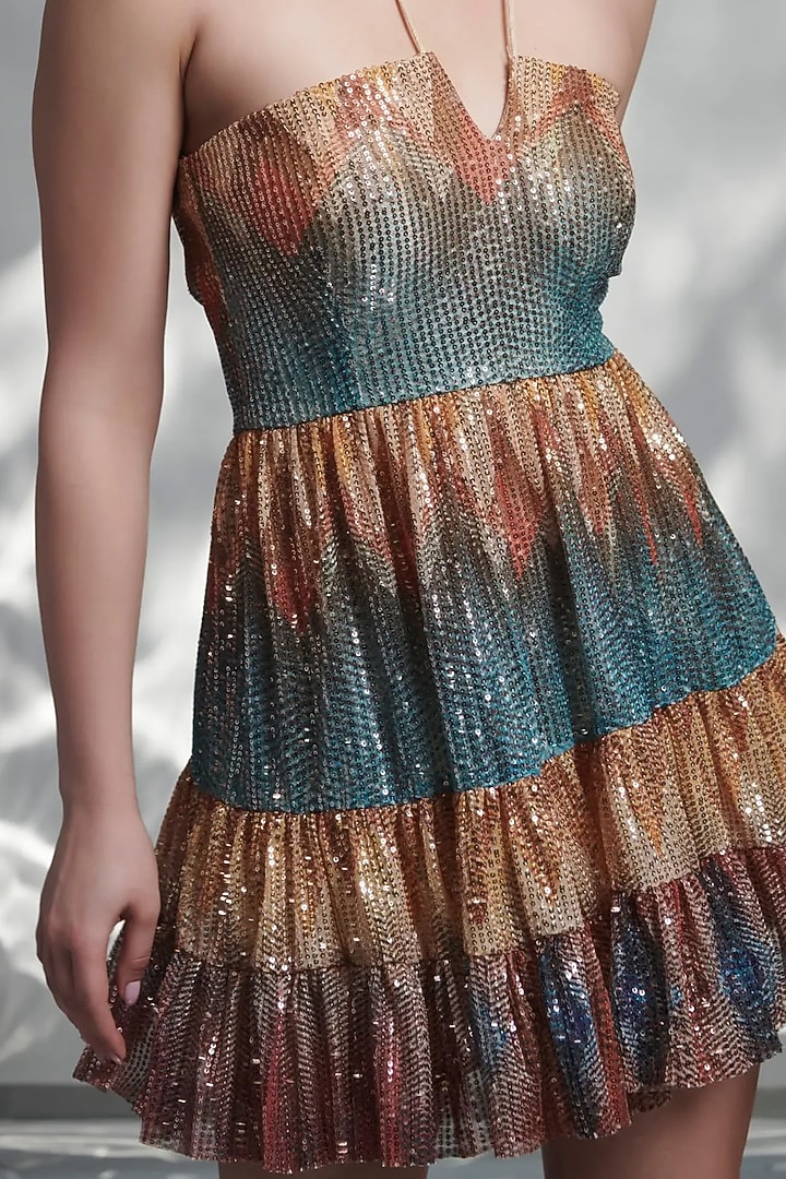 Multi-Colored Net Sequins Mini Summer Dress by TORQADORN at Pernia's Pop Up Shop