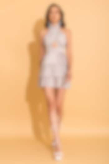 Silver Satin Georgette Blend Flared Summer Dress by TORQADORN at Pernia's Pop Up Shop