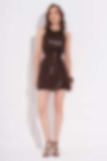 Brown Faux Leather Skirt Set by TORQADORN at Pernia's Pop Up Shop