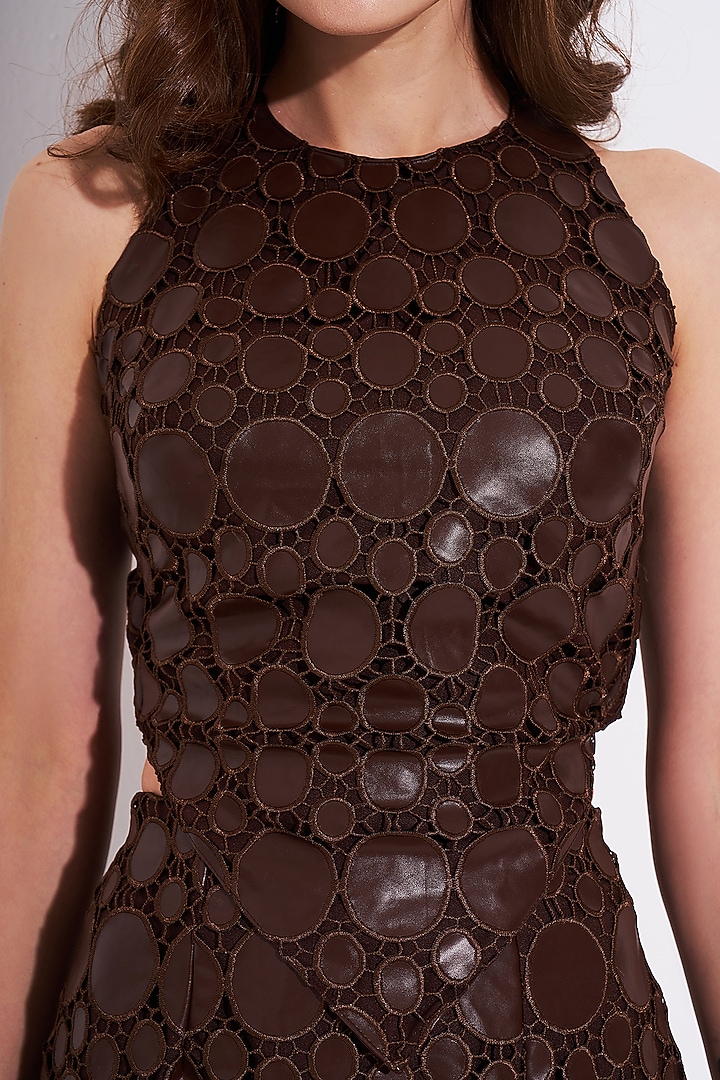 Brown Faux Leather Skirt Set by TORQADORN at Pernia's Pop Up Shop