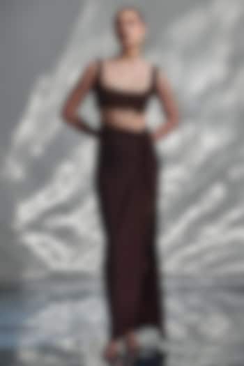 Brown Crepe & Lycra Draped Skirt Set by TORQADORN at Pernia's Pop Up Shop